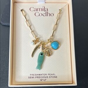 Camila Coelho | Necklace w/ Turquoise, Fish, Italian Horn Charms